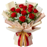 Букет из 11 красных роз с эвкалиптом и цинерарией